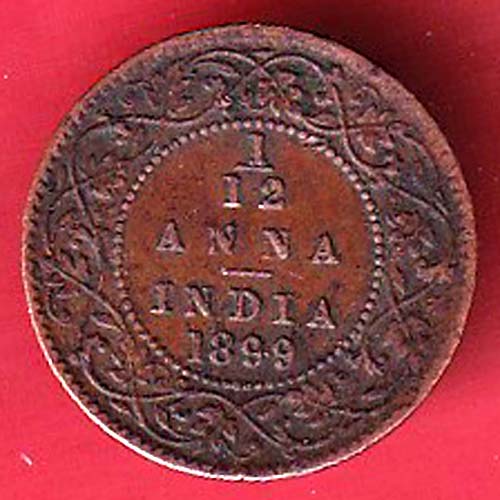 BRITISH INDIA 1899 VICTORIA EMPRESS 1/12 anna COPPER COIN - S5477