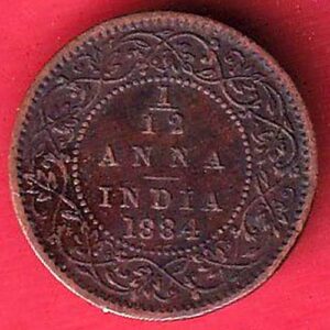 British india 1884 victoria empress 1/12 anna copper Coin–Sa1607