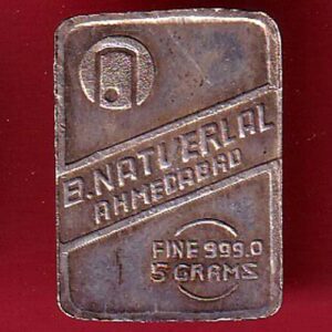 Silver bar : B.Natverlal Ahmedabad 5 gram fine silver -S5594