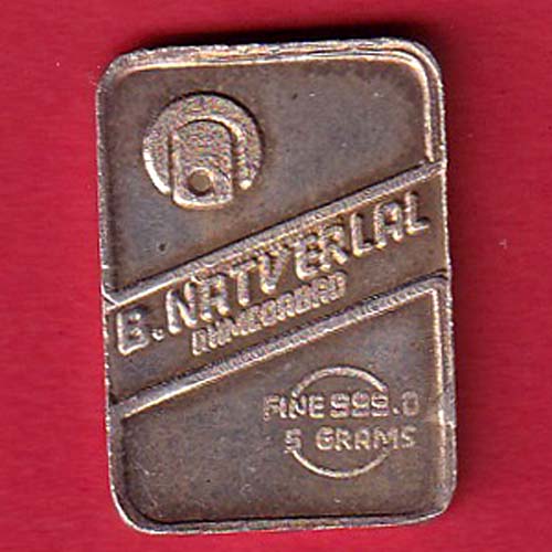 Silver bar : B. Natverlal Ahmedabad grams : 4.99 fine silver -S5640