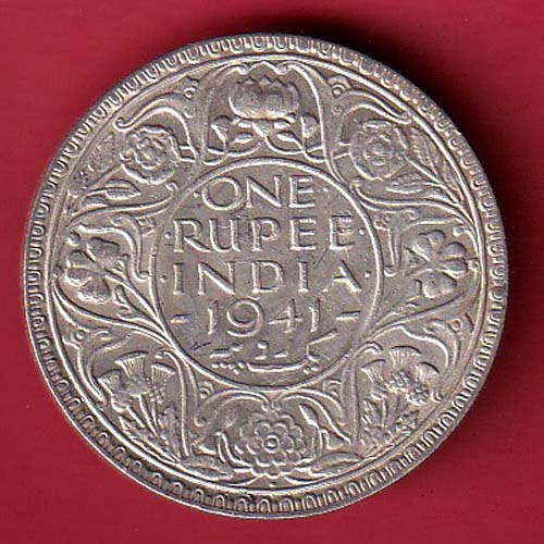 British India 1941 George VI KIng Bombay mint one rupee silver coin  –S5707