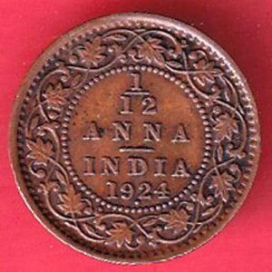 British India 1924 George v king 1/12 anna copper coin :- s5715