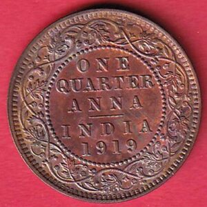 british india 1919 george v one quarter anna copper coin –SA1937