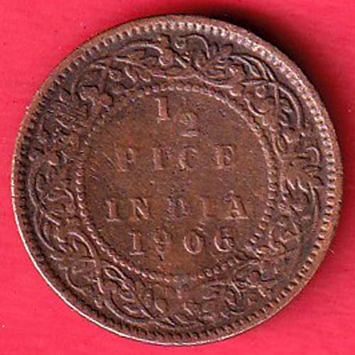 british india 1917 edward  vII 1/2 pice copper coin– S5747