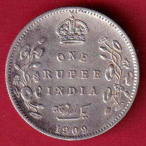 BRITISH INDIA 1909 EDWARD VII KING EMPEROR ONE RUPEE silver coin – S5762