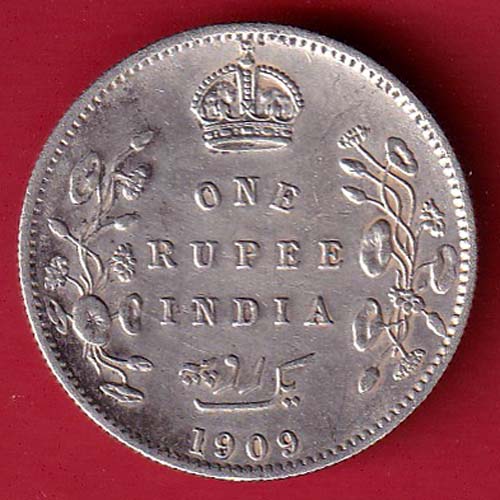 BRITISH INDIA 1909 EDWARD VII KING EMPEROR ONE RUPEE silver coin – S5762