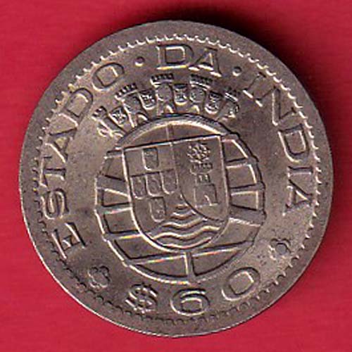 PORTUGUESE INDIA GOA 60 CENTAVOS 1958 COIN  -  s5908