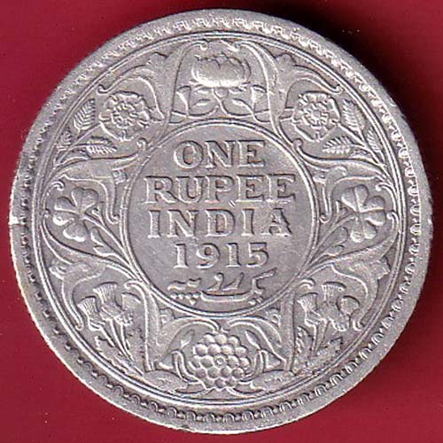 British India 1915  George v One Rupee silver coin :- sa2123
