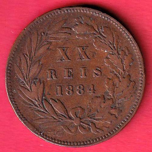 Portugal 20 Réis – Luíz I 1884 copper coin – AA252