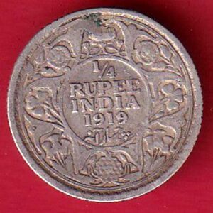 British India 1919 George v 1/4 Rupee silver coin – s6186