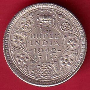 British India 1942 George VI King 1/4 rupee silver coin :- SA2462