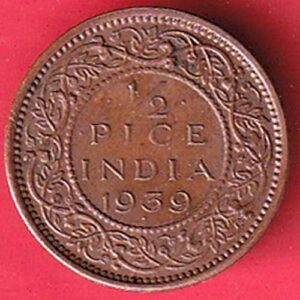 BRITISH INDIA 1939 GEORGRE VI KING 1/2 PICE COPPER COIN – AA543