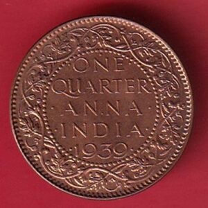 BRITISH INDIA 1939 ONE QURTER ANNA GEORGE VI COPPER COIN– AA553