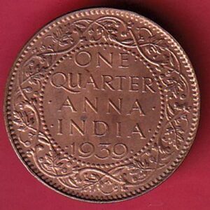 BRITISH INDIA 1939 ONE QURTER ANNA GEORGE VI COPPER COIN – S6494