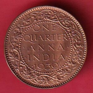BRITISH INDIA 1939 ONE QURTER ANNA GEORGE VI COPPER COIN – S6496