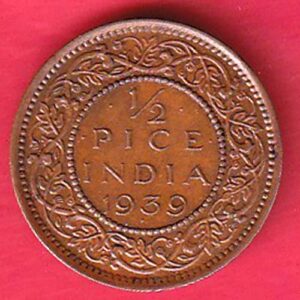 British India 1939 George VI 1/2 pice copper coin – S6504