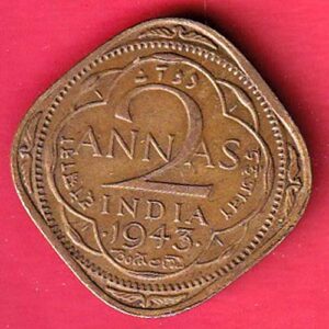 British India George VI 1943 two annas copper coin – S6544