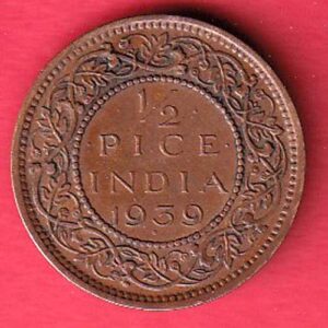 British India 1939 George VI 1/2 pice copper coin – S6583