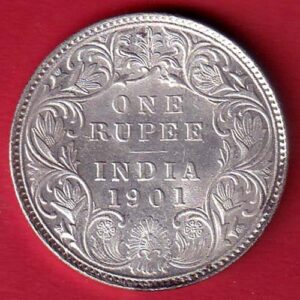 British india 1901 victoria empress one rupee scarce silver coin – S6588