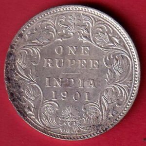 British india 1901 victoria empress one rupee scarce silver coin – S6589