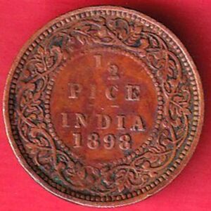 British India 1898 VICTORIA EMPRESS 1/2 PICE COPPER COIN-sa2717