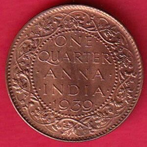 "UNC" BRITISH INDIA 1939 ONE QURTER ANNA GEORGE VI COPPER COIN– va3965