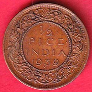 BRITISH INDIA 1939 GEORGRE VI KING 1/2 PICE COPPER COIN– va3970