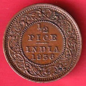 british india 1936 george v 1/2 pice copper coin– va3984