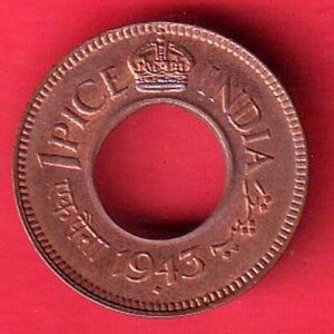 british india 1943 1 pice copper coin – S6695