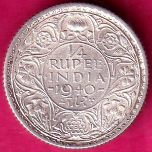BRITISH INDIA 1940 george vi 1/4 RUPEE SILVER COIN AA1259