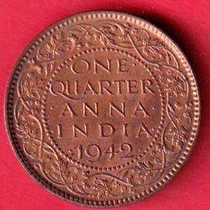British India 1942 George VI One Quarter Anna copper coin – S6802
