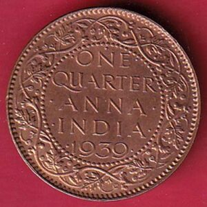 British India George VI 1939 One Quarter Anna copper coin– S6846
