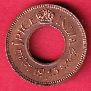 British india king george vi 1943 one pice beautiful copper coin– Sa3305