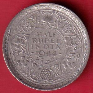BRITISH INDIA 1944 BOMBAY MINT HALF RUPEE SILVER COIN- sa3358