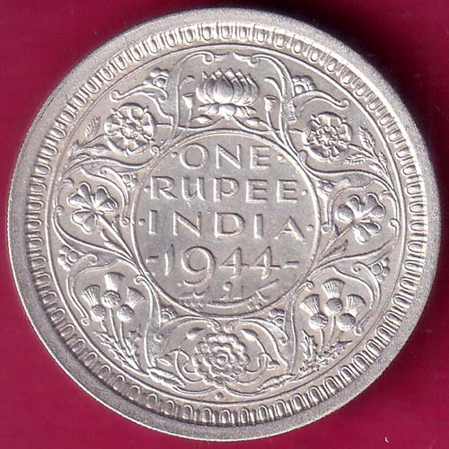 British India 1944 BOMBAY MINT George VI King One Rupee Silver Coin– AA1452