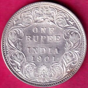 UNC BRITISH INDIA 1901 VICTORIA EMPRESS ONE RUPEE BEAUTIFUL SILVER COIN– AA1427
