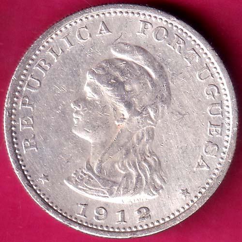 Portuguese India 1912 Uma Rupia Liberty head left Rare Silver Coin – AA1443