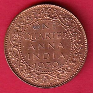 BRITISH INDIA 1939 ONE QURTER ANNA GEORGE VI COPPER COIN-F9106