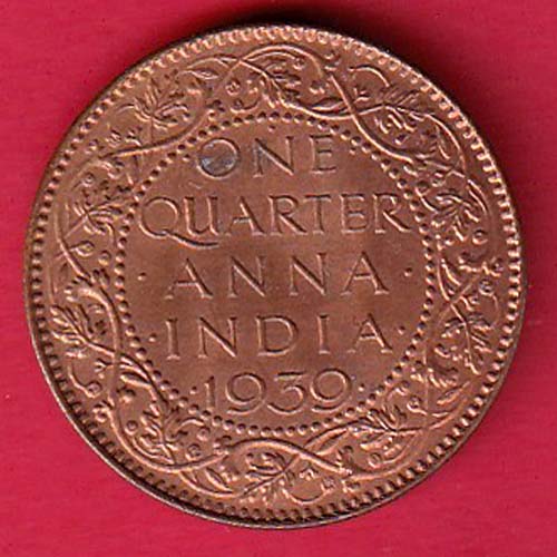 BRITISH INDIA 1939 ONE QURTER ANNA GEORGE VI COPPER COIN-F9106