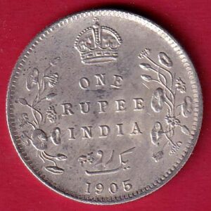British India Edward VII 1905 One Rupee Silver Coin - S7284