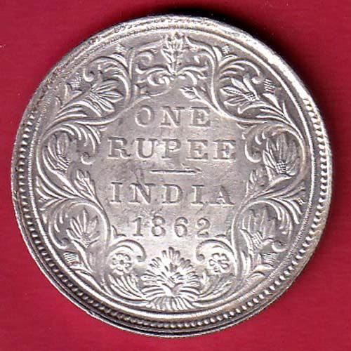 BRITISH INDIA 1862 VICTORIA QUEEN ONE RUPEE SILVER COIN- S7320