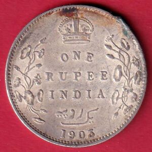 British India Edward VII 1903 One Rupee Silver Coin - S7334