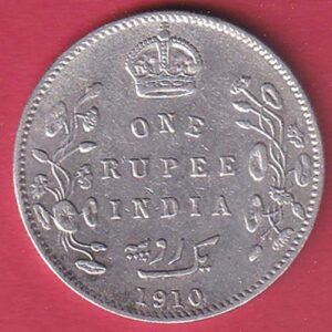 British India Edward VII 1910 One Rupee Silver Coin- S7339
