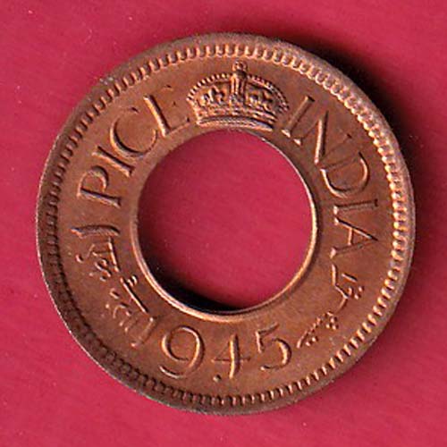 British india 1945 one pice copper coin - S7309