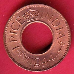 British India 1944 Lahore mint 1 pice copper coin- Sa3760
