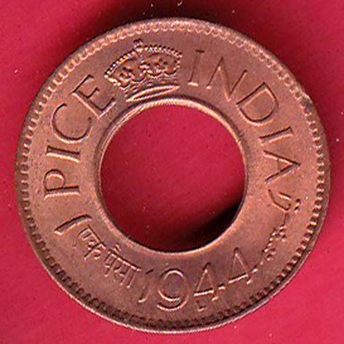 British India 1944 Lahore mint 1 pice copper coin- Sa3760