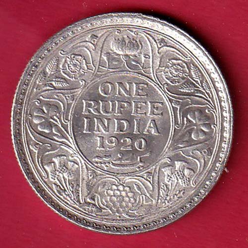 "UNC" BRITISH INDIA 1920  GEORGE V KING ONE RUPEE SILVER COIN-SA3776