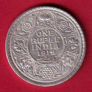 "UNC" BRITISH INDIA 1919 GEORGE V KING ONE RUPEE SILVER COIN-SA3777