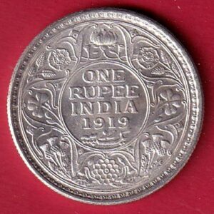 "UNC" BRITISH INDIA 1919 GEORGE V KING ONE RUPEE SILVER COIN-SA3778