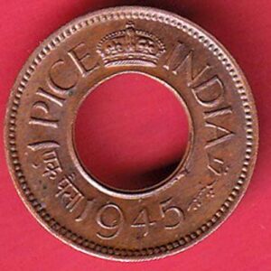 British india king george vi 1945 one pice beautiful copper Coin –TA1193
